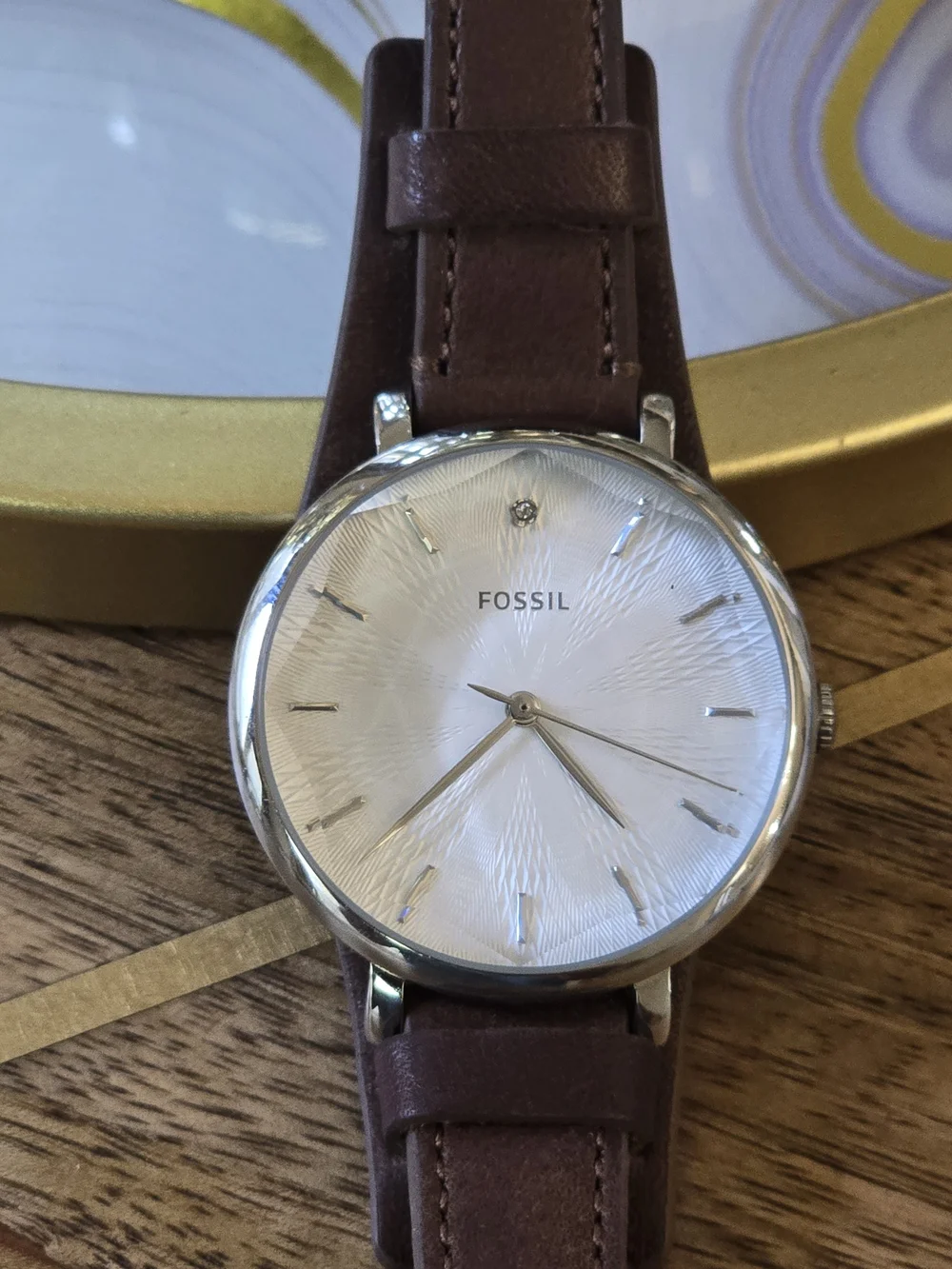 Fossil Men's Brown Leather Strap Watch - Silver Dial